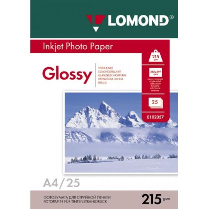 Фотобумага Lomond глянцевая, А4, 215 г/ м2, 25 л, для струйной печати (0102080)