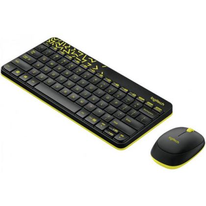 Комплект (клавиатура + мышь) Logitech Combo MK240 Nano, USB, черный/ желтый (920-008213)