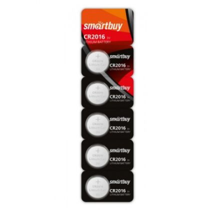 Батарейка Smartbuy CR2016, 2016, литиевая, блистер 5шт, (SBBL-2016-5B) цена за упаковку