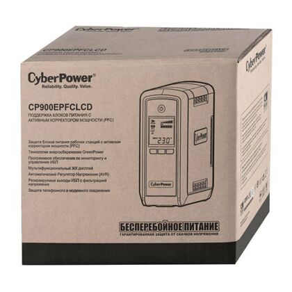 ИБП CyberPower 900 ВА/ 540 Вт, CP900EPFC, 6*Schuko (Euro), AVR, USB, RJ11 ( Аккумулятор 12 V/ 8,5 Ah*1)