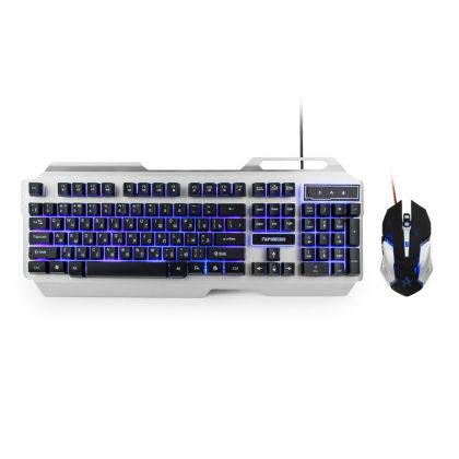 Комплект (клавиатура + мышь) Гарнизон GKS-510G, проводной, игровой, USB, с подсветкой, черный/ серебристый, кабель 1,5 м (GKS-510G)