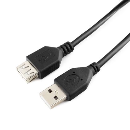 Кабель удлинитель USB 2.0 1,8м, Gembird/ Cablexpert экранированный, позолоченные контакты, черный (CCP-USB2-AMAF-6) пакет.