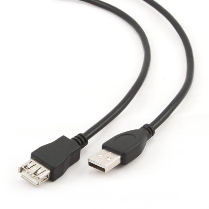 Кабель удлинитель USB 2.0 1,8м, Gembird/ Cablexpert экранированный, позолоченные контакты, черный (CCP-USB2-AMAF-6) пакет.