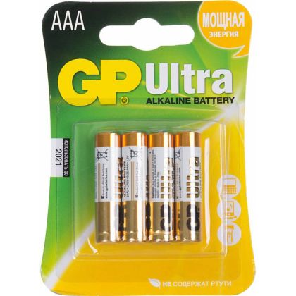 Батарейка GP LR03, AAA, щелочная, блистер 4шт (GP 24AU-U4 ULTRA) Ultra Alkaline, цена за упаковку