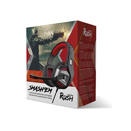 Наушники полноразмерные Smartbuy RUSH SMASH'EM с микрофоном, игровые, 2 x mini jack 3.5 mm, черный/ зеленый (SBHG-9670)