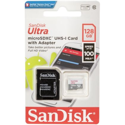 Карта памяти microSDXC 128Gb Sandisk UHS-I (U3) Ultra+ адаптер SD (SDSQUNR-128G-GN6TA)