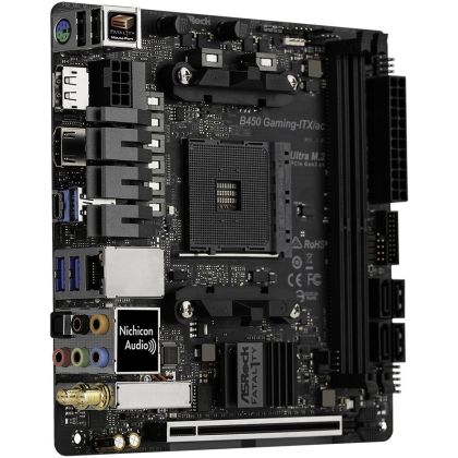 Материнская плата ASRock sAM4: Fatal1ty B450 Gaming-ITX/ ac [AMD B450, 2*DDR4, 1*PCIEx16, 4*Sata3, 4 порта*USB3, DisplayPort, HDMI, miniITX]