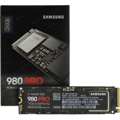 Твердотельный накопитель SSD 2280 M.2: 250 ГБ Samsung 980 PRO [Скорость чтения/ записи: 6400 МБ/ с/ 2700 МБ/ с] MZ-V8P250BW
