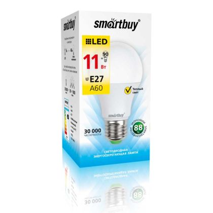 Светодиодная лампа Smartbuy A60 цоколь: Е27, мощность: 11Вт, теплый 3000К, 850 Лм, д/ в 60х110 мм.  (SBL-A60-11-30K-E27-A)